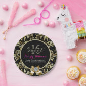 Imitate Glitzer & Golden Lace auf Black Sweet 16 2 Pappteller (Party)