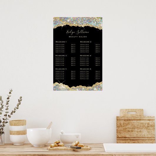 Imitate Glitzer Goldsequenzpreisliste Poster (Küche)
