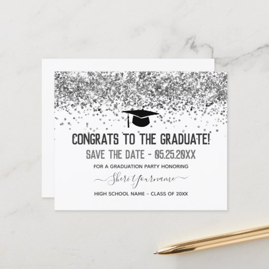 Imitate Glitzer Graduation Party Save the Date (Vorderseite/Rückseite Beispiel)