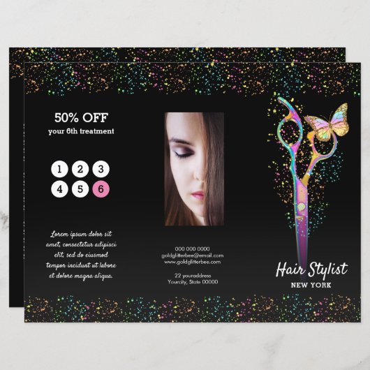 Imitate Glitzer Haarstylenbroschüre (Vorne/Hinten)