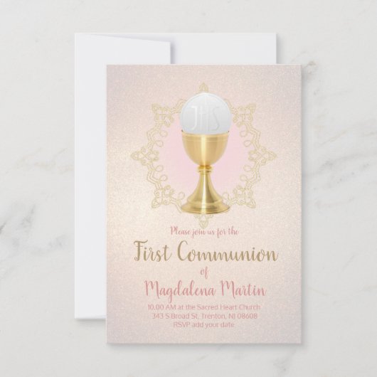 Imitate Glitzer Hintergrund Erste Kommune Einladung (Vorderseite)