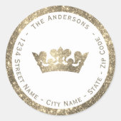 Imitate Glitzer Kronenrückgabeadresse Runder Aufkleber (Vorderseite)