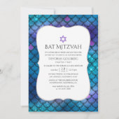 Imitate Glitzer Mermaid Scale Muster Bat Mitzvah Einladung (Vorderseite)