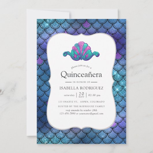 Imitate Glitzer Mermaid Scale Pattern Quinceanera Einladung (Vorderseite)