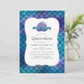 Imitate Glitzer Mermaid Scale Pattern Quinceanera Einladung (Stehend Vorderseite)