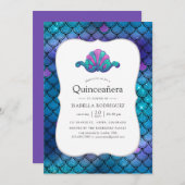 Imitate Glitzer Mermaid Scale Pattern Quinceanera Einladung (Vorne/Hinten)