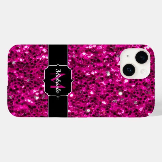 Imitate Glitzer Monogramm, Hot-pink-Glitzern Case-Mate iPhone Hülle (Rückseite (Horizontal))