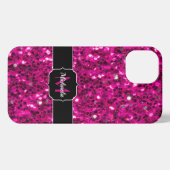 Imitate Glitzer Monogramm, Hot-pink-Glitzern iPhone Hülle (Rückseite (Horizontal))