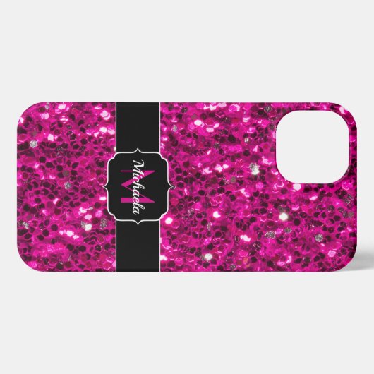 Imitate Glitzer Monogramm, Hot-pink-Glitzern iPhone Hülle (Rückseite (Horizontal))