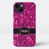 Imitate Glitzer Monogramm, Hot-pink-Glitzern iPhone Hülle (Rückseite)