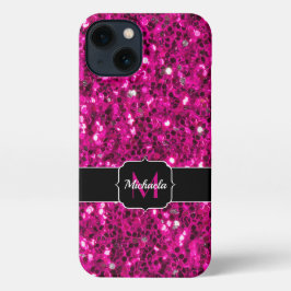 Imitate Glitzer Monogramm, Hot-pink-Glitzern iPhone 13 Hülle