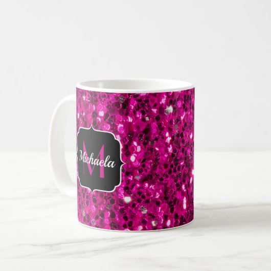 Imitate Glitzer Monogramm, Hot-pink-Glitzern Kaffeetasse (Vorderseite Links)