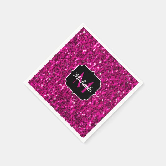 Imitate Glitzer Monogramm, Hot-pink-Glitzern Serviette (Ecke)