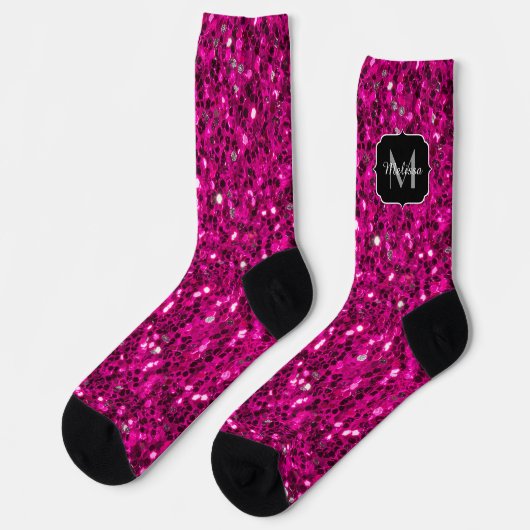 Imitate Glitzer Monogramm, Hot-pink-Glitzern Socken (Linkes Detail)