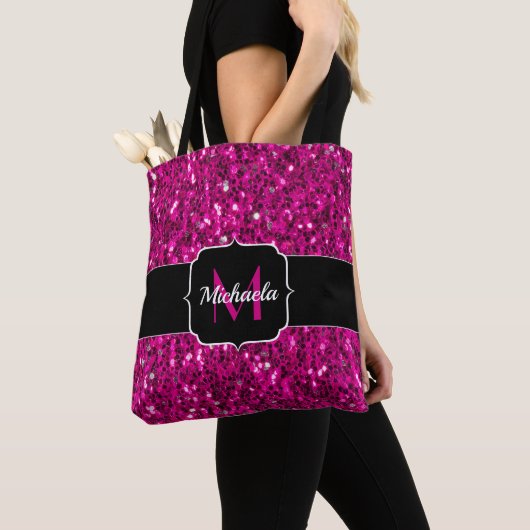 Imitate Glitzer Monogramm, Hot-pink-Glitzern Tasche (Von Nahem)