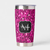 Imitate Glitzer Monogramm, Hot-pink-Glitzern Thermobecher (Links)