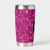 Imitate Glitzer Monogramm, Hot-pink-Glitzern Thermobecher (Vorderseite)