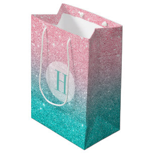 Imitate Glitzer Ombre Türkis & Pink Mittlere Geschenktüte
