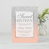 Imitate Glitzer Pfirsichlachs Chic Sweet 16 Einladung (Stehend Vorderseite)