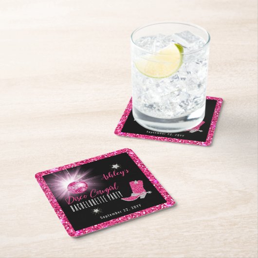 Imitate Glitzer Pink Disco Cowgirl Junggeselinnen- Rechteckiger Pappuntersetzer (Vor Ort)