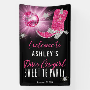 Imitate Glitzer Pink Disco Cowgirl Sweet 16 Party Banner