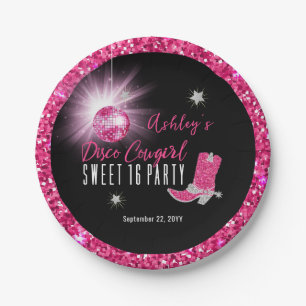 Imitate Glitzer Pink Disco Cowgirl Sweet 16 Party Pappteller