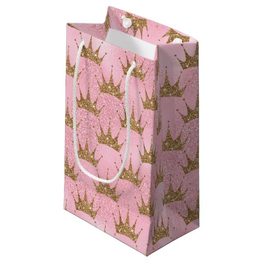 Imitate Glitzer Prinzessin Goldkronen Party Tasche Kleine Geschenktüte (Vorderseite Schrägansicht)