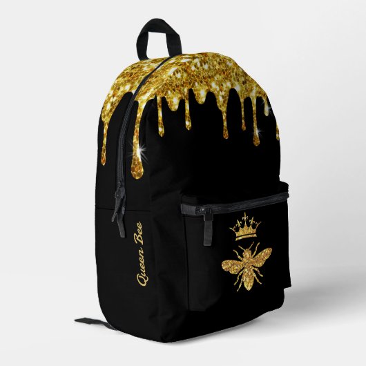 Imitate Glitzer Queen Bee Design Bedruckter Rucksack (Rückseitige Ecke links)