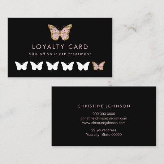 Imitate Glitzer Rosa Schmetterlingskarte Visitenkarte (Vorne/Hinten)