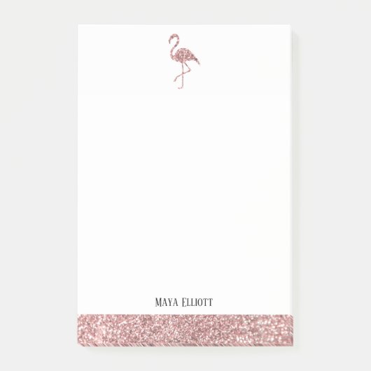 Imitate Glitzer Rose Gold und Weiß Flamingo & Bord Post-it Klebezettel (Vorderseite)