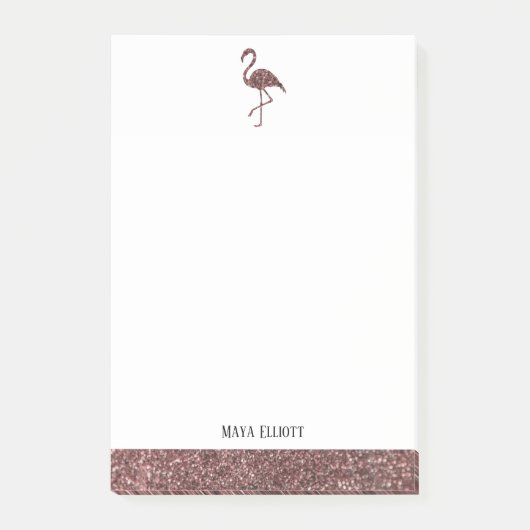 Imitate Glitzer Rose Gold und Weiß Flamingo & Bord Post-it Klebezettel (Vorderseite)