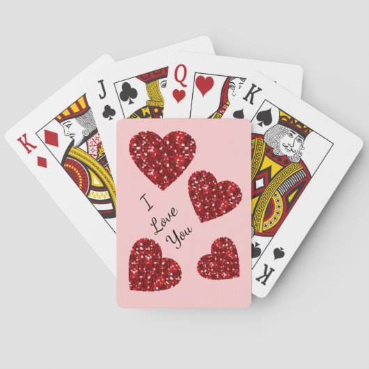 Imitate Glitzer Rotes Herz Spielkarten (Rückseite)