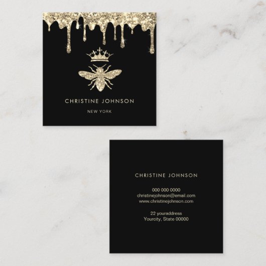 Imitate Glitzer Tropfen Bienenlogo Quadratische Visitenkarte (Vorne/Hinten)