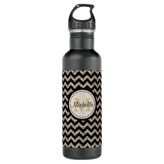 Imitate Glitzer Zickzack Monogramm Trinkflasche (Vorderseite)