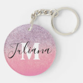Imitate Glitzer Zwei Ton Rosa Lila Mit Monogramm Schlüsselanhänger (Rückseite)