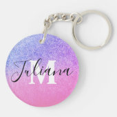Imitate Glitzer Zwei Töne Rosa Mit Monogramm Schlüsselanhänger (Rückseite)