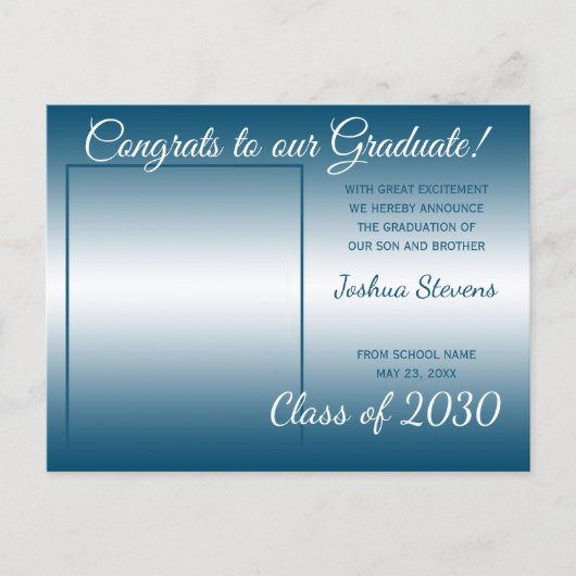 Imitate Glossy Aquamarin Blue Abschluss Ankündigun Postkarte (Vorderseite)