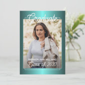 Imitate Glossy Aquamarin Blue Green Abschluss Ankündigung (Stehend Vorderseite)