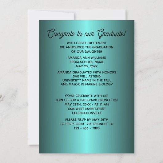 Imitate Glossy Aquamarin Blue Green Abschluss Ankündigung (Rückseite)