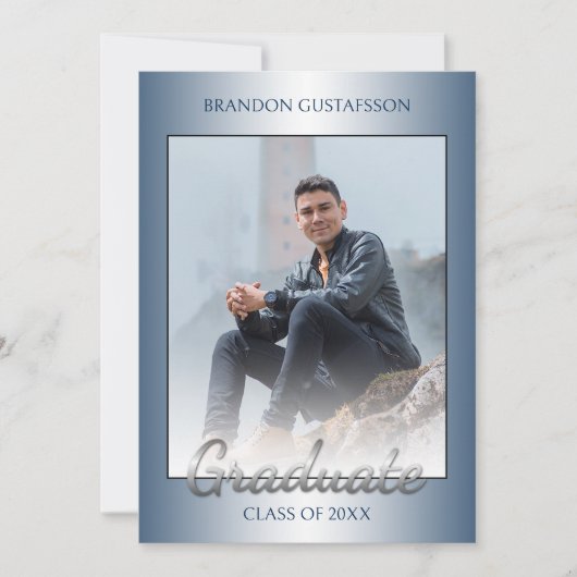 Imitate Glossy Blue Silver Grau Abschluss Ankündigung (Vorderseite)