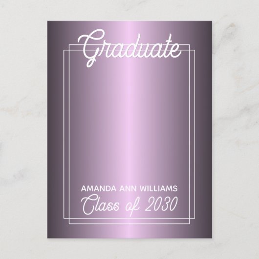 Imitate Glossy Violet Lila Abschluss Ankündigung Postkarte (Vorderseite)