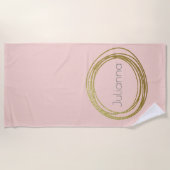 Imitate Gold Abstrakt Circle Design mit Name Rosa Strandtuch (Vorderseite)
