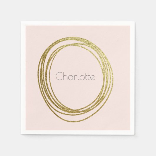 Imitate Gold Abstrakt Circle Design mit Namen Serviette (Vorderseite)