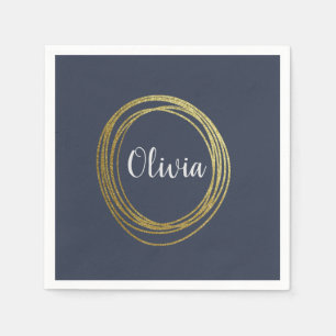 Imitate Gold Abstrakt Circle Design mit Namen Serviette