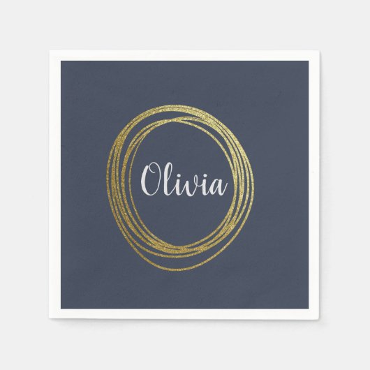 Imitate Gold Abstrakt Circle Design mit Namen Serviette (Vorderseite)