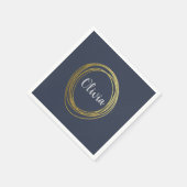 Imitate Gold Abstrakt Circle Design mit Namen Serviette (Ecke)