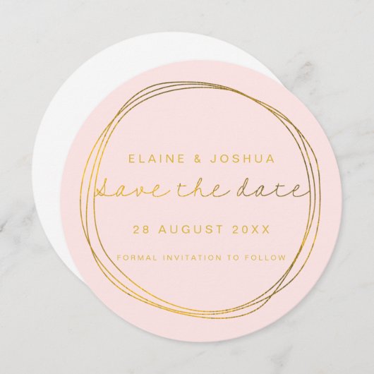 Imitate Gold Abstrakt Scribble Circle Blush & Gold Save The Date (Vorne/Hinten)