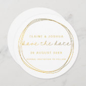 Imitate Gold Abstrakt Scribble Circle White & Gold Save The Date (Vorne/Hinten)
