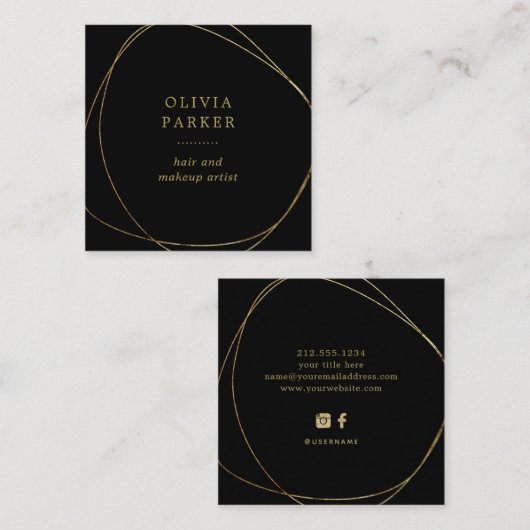 Imitate Gold Abstrakter Kreis| Schwarz Quadratische Visitenkarte (Vorne/Hinten)
