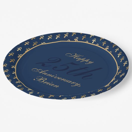 Imitate Gold ägyptischer Ankh Symbol des Lebens bl Pappteller (Schrägansicht)